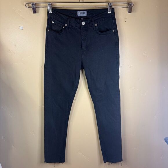AGOLDE Sophie‎ Size 26 Black Jean Distressed Hem NEW Condition Streetwear Biker - Picture 1 of 6